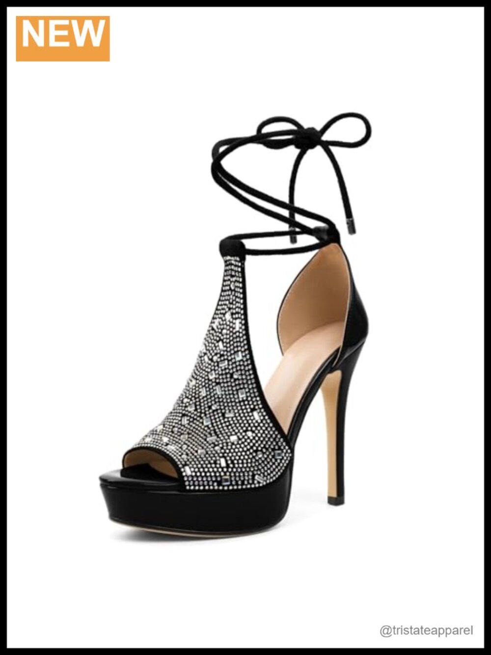 Women's Platform Stiletto Heels Rhinestone Strappy Lace Up Peep Toe Pumps
